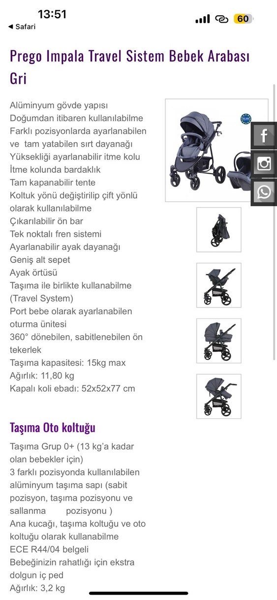 Prego Impala Travel Sistem Bebek Arabası Gri - Görsel 5