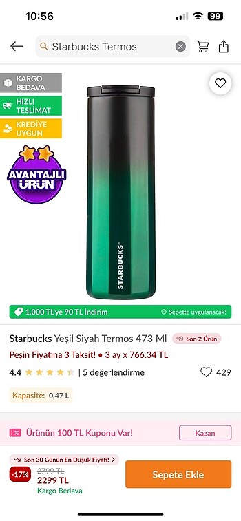 Beden Starbucks termos