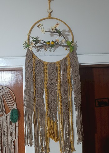 Sarı Kuşlu Makrome Duvar Süsü - Görsel 3