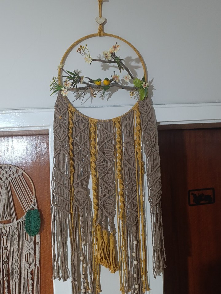 Sarı Kuşlu Makrome Duvar Süsü - Görsel 3