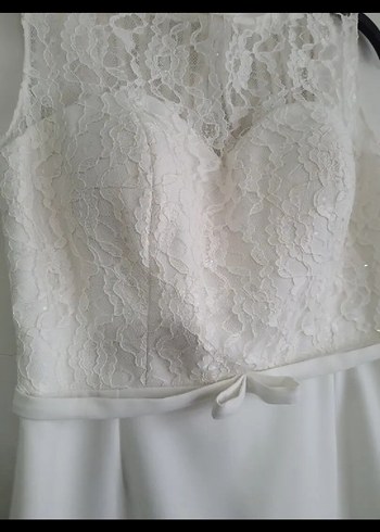 Dantel Detaylı Beyaz Midi Abiye Elbise - Görsel 2