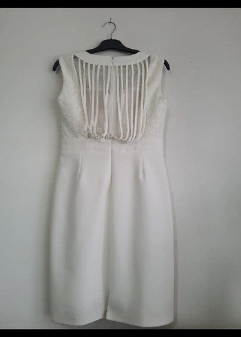 Dantel Detaylı Beyaz Midi Abiye Elbise - Görsel 3