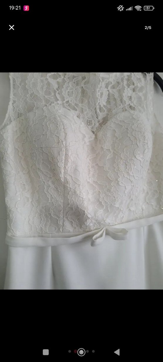 Dantel Detaylı Beyaz Midi Abiye Elbise - Görsel 2