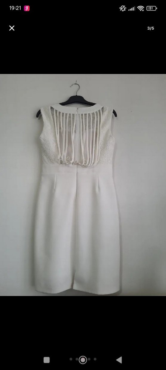 Dantel Detaylı Beyaz Midi Abiye Elbise - Görsel 3