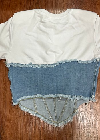 Zara Denim Detaylı Beyaz Kadın Sweatshirt