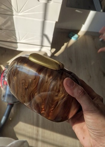 Kahverengi Ahşap Tokalı Kadın Clutch Çanta - Görsel 2