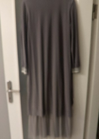 Gri Uzun Kollu Salaş Elbise - Görsel 2