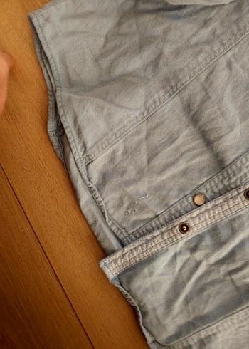 Düğmeli Gri Denim Kadın Gömlek - Görsel 3