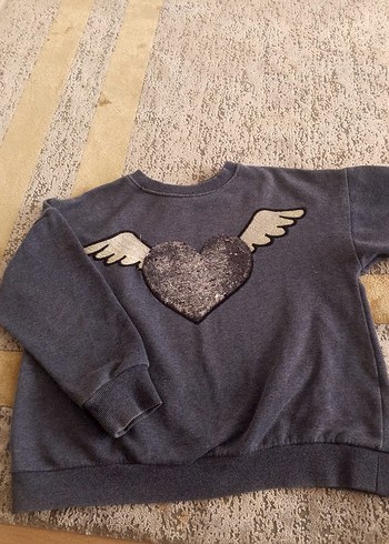 Kız Çocuk Gri Bisiklet Yaka Nakışlı Sweatshirt - Görsel 2