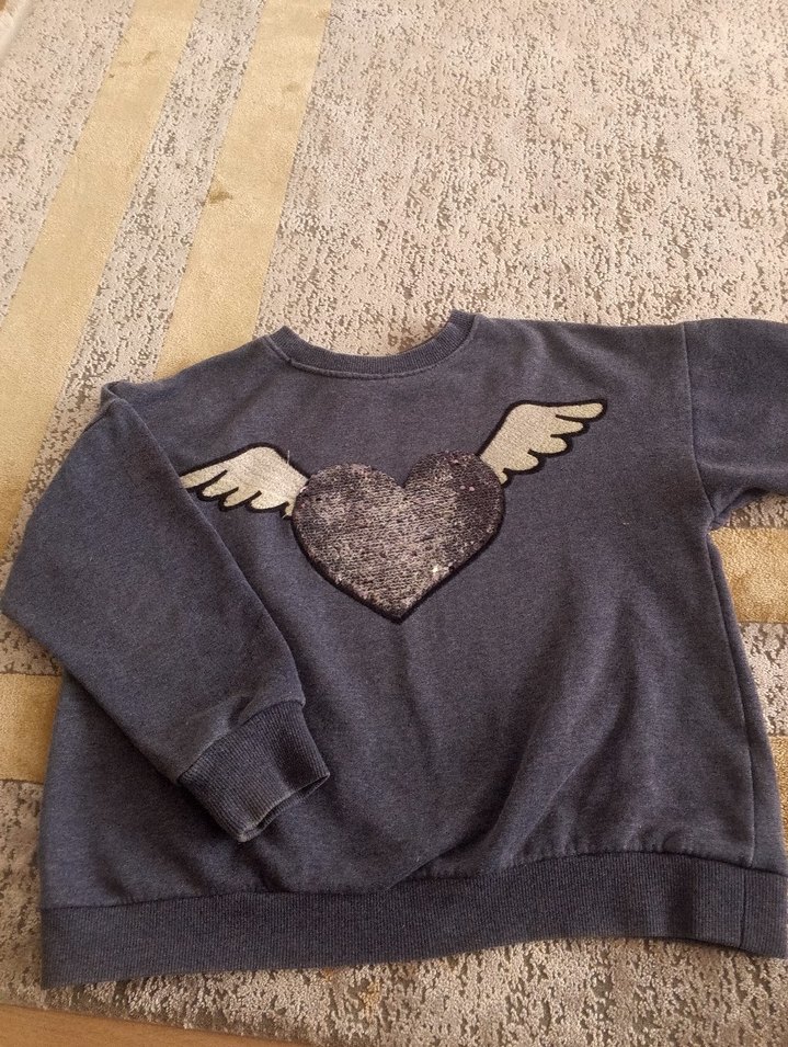 Kız Çocuk Gri Bisiklet Yaka Nakışlı Sweatshirt - Görsel 2