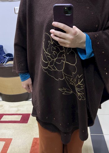 Bol Kesim, Uzun Kahverengi panço - Görsel 6