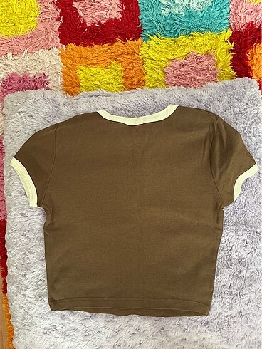 s Beden kahverengi Renk Pull&Bear baskılı crop tshirt