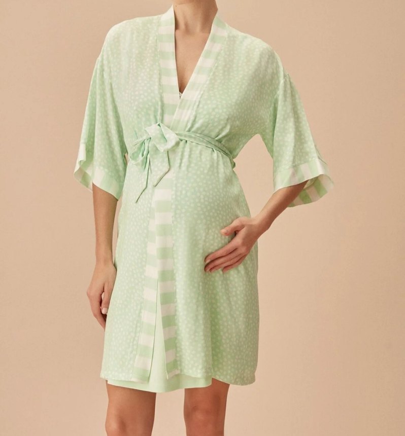 Uzun V Yakalı Yeşil Hamile Gecelik - Görsel 2