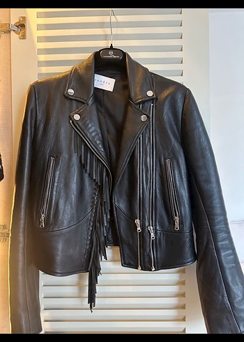 Sandro Kadın Siyah Deri Biker Ceket