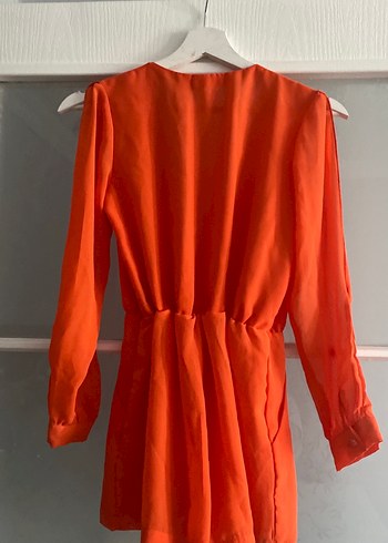 Kırmızı V Yaka Drapeli Kadın Tulum - Görsel 4