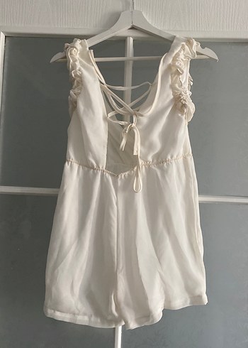 Beyaz Keten Fırfırlı Kolsuz Tulum - Görsel 2