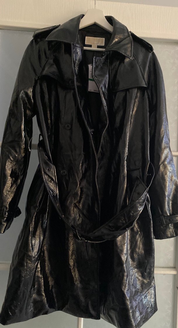 Yılan Desenli Siyah Deri Kemerli Trençkot - Görsel 3