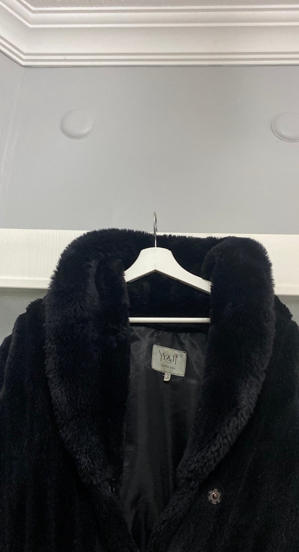Siyah Kadın kürk manto - Görsel 4
