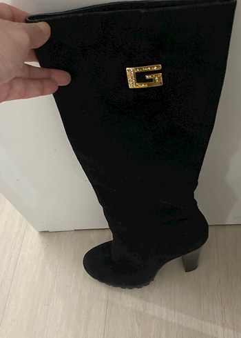 Siyah Süet İnce Topuklu Dizüstü Kadın Çizme - Görsel 4