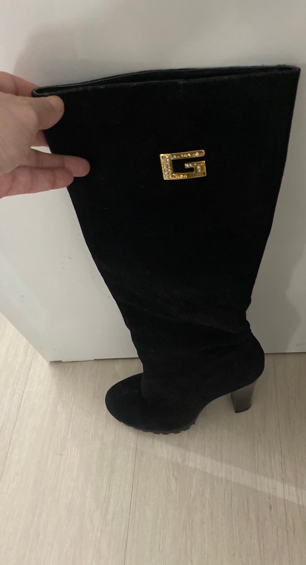 Siyah Süet İnce Topuklu Dizüstü Kadın Çizme - Görsel 4