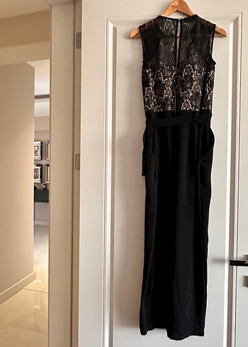 Dantelli Siyah Uzun Kadın Tulum - Görsel 2