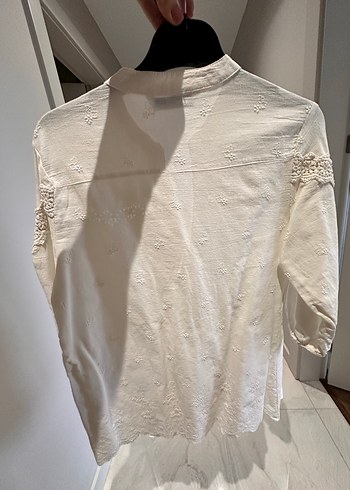 Beyaz Nakışlı Bohem Kadın Keten Bluz - Görsel 2