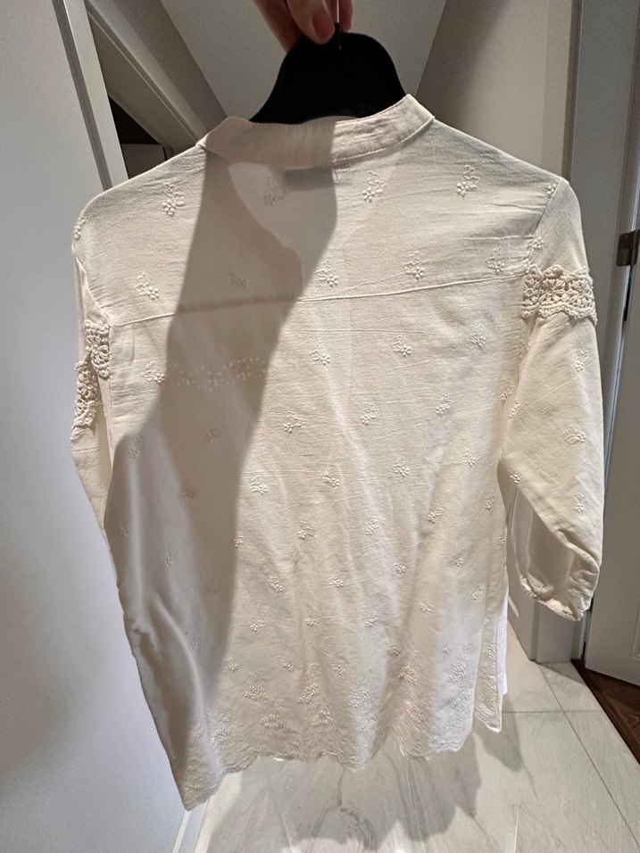 Beyaz Nakışlı Bohem Kadın Keten Bluz - Görsel 2