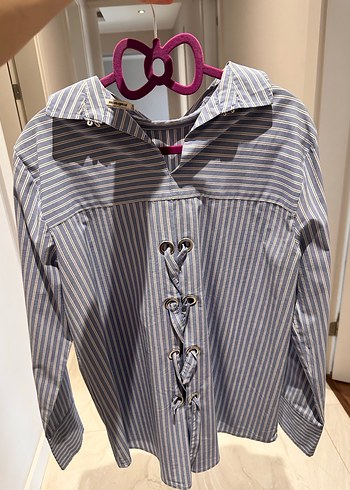 Mavi Çizgili Uzun Kollu Kadın Gömlek - Görsel 2