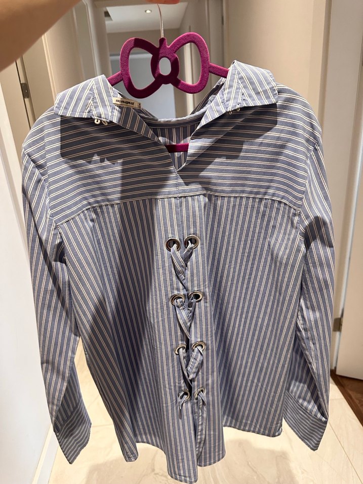 Mavi Çizgili Uzun Kollu Kadın Gömlek - Görsel 2