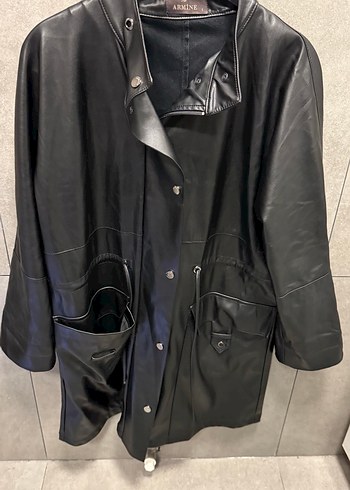 Kadın Siyah Deri Uzun Ceket - Görsel 2