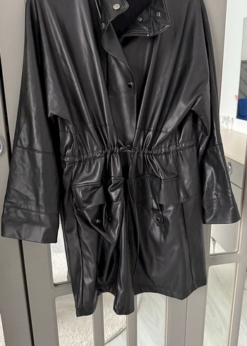 Kadın Siyah Deri Uzun Ceket - Görsel 5