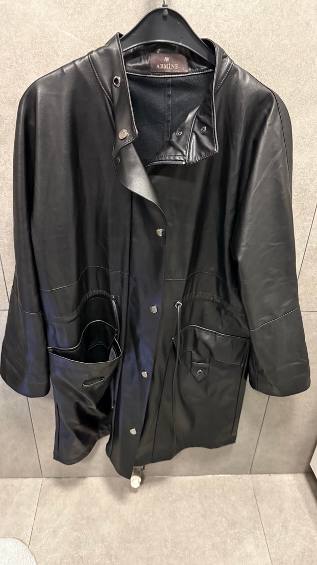 Kadın Siyah Deri Uzun Ceket - Görsel 2