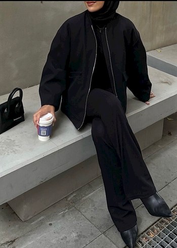 Siyah Fermuarlı Kadın Midi Ceket - Görsel 4