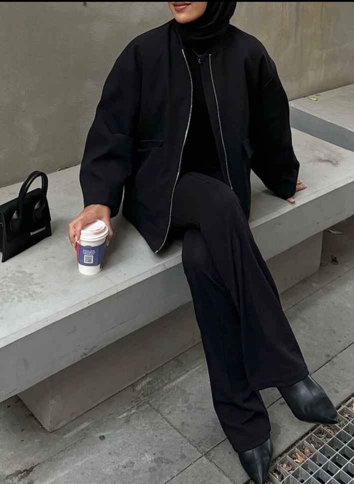 Siyah Fermuarlı Kadın Midi Ceket - Görsel 4