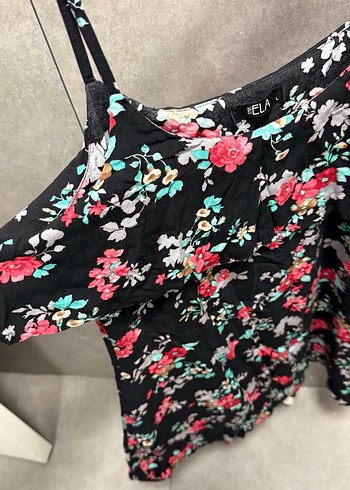 Çiçek Desenli Mini Askılı Elbise - Görsel 3