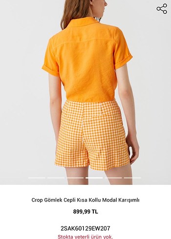 Sarı Kısa Kollu Keten Gömlek - Görsel 2