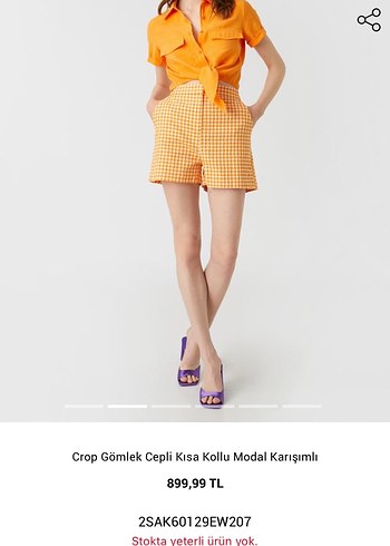 Sarı Kısa Kollu Keten Gömlek - Görsel 5