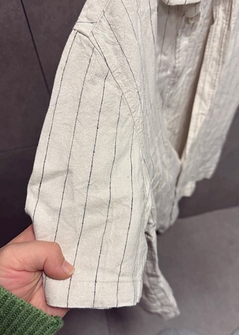 Düğmeli Kısa Kollu Keten Gömlek - Görsel 2