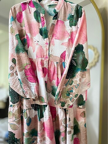 Desenli viskon elbise - Görsel 3