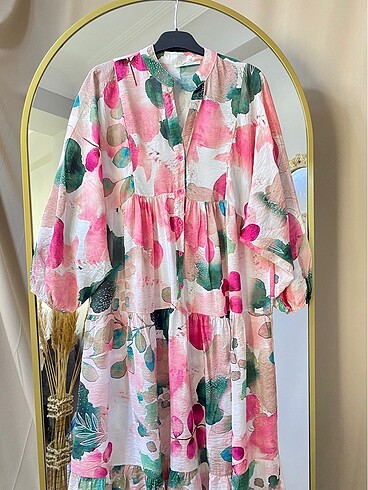 Desenli viskon elbise - Görsel 5