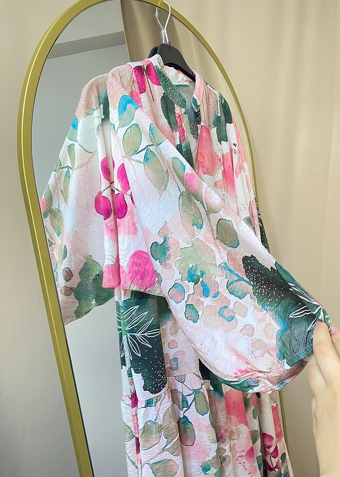 Desenli viskon elbise - Görsel 4