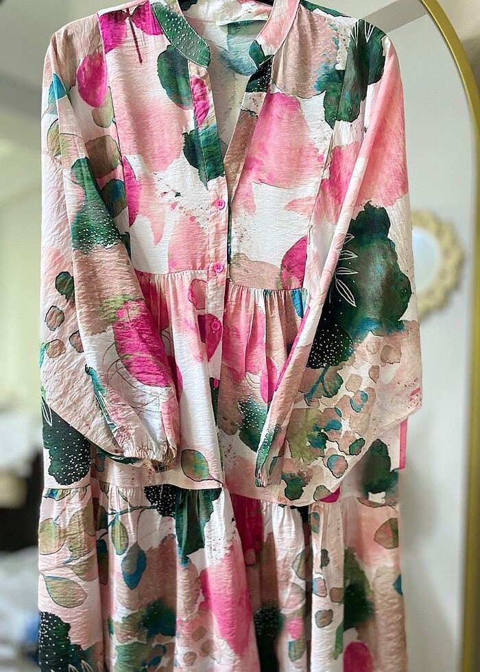 Desenli viskon elbise - Görsel 3