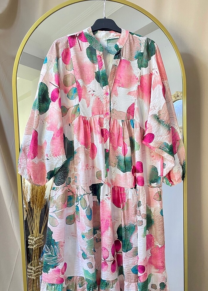 Desenli viskon elbise - Görsel 5