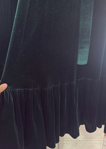 Kadife Uzun Kollu Pliseli Kadın Elbise - Görsel 2