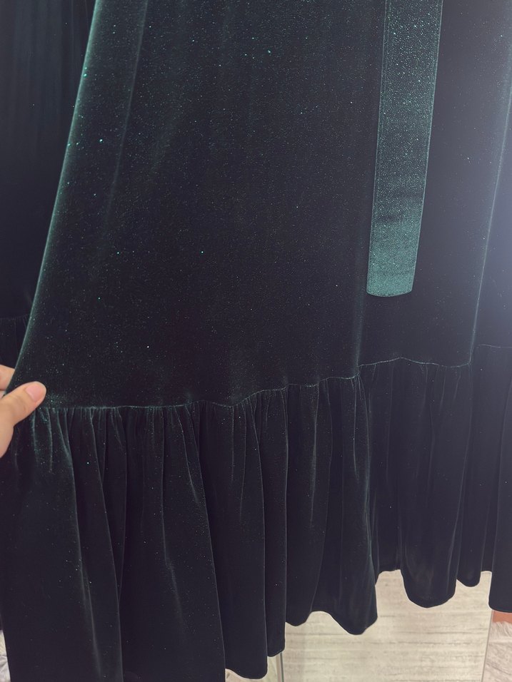 Kadife Uzun Kollu Pliseli Kadın Elbise - Görsel 2