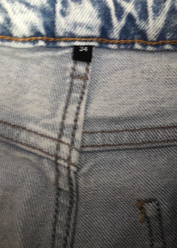 34 Beden Gri Mavi Batik Desenli Midi Boy Kadın Kot Pantolon