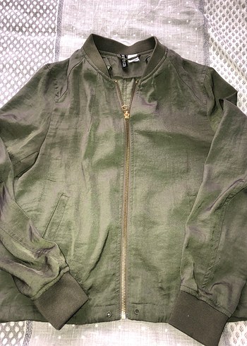 Kadın Haki Keten Fermuarlı Ceket - Görsel 2