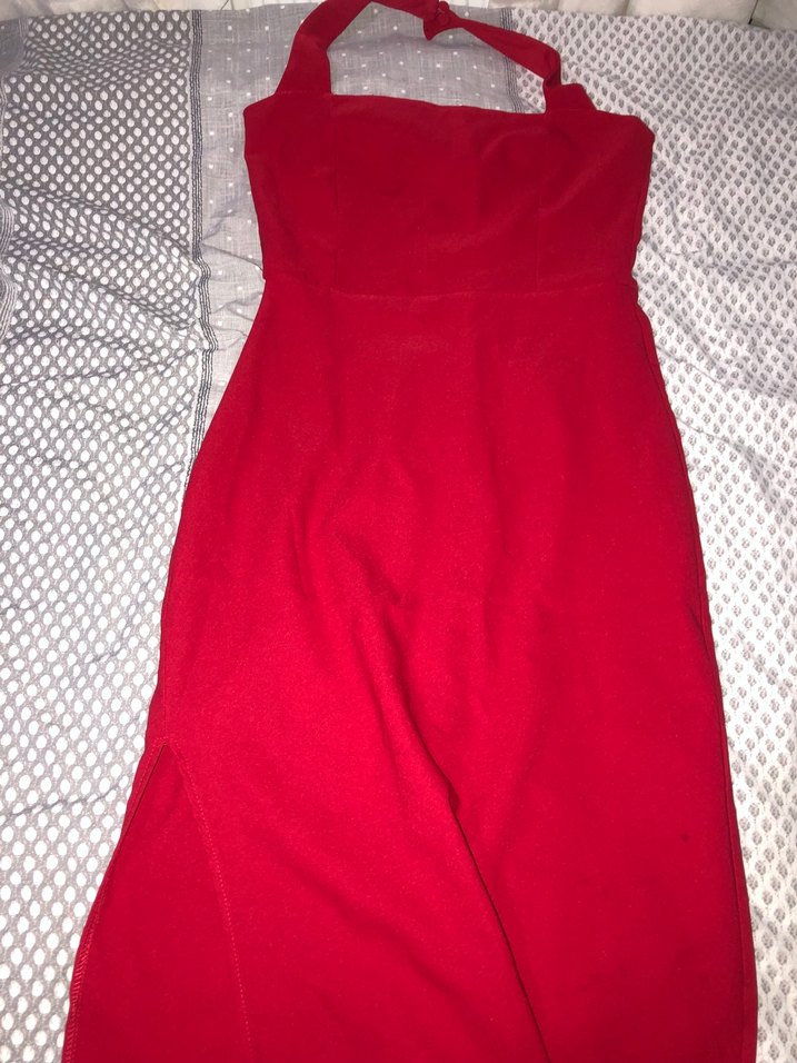 Kırmızı Straplez Midi Abiye Elbise - Görsel 3