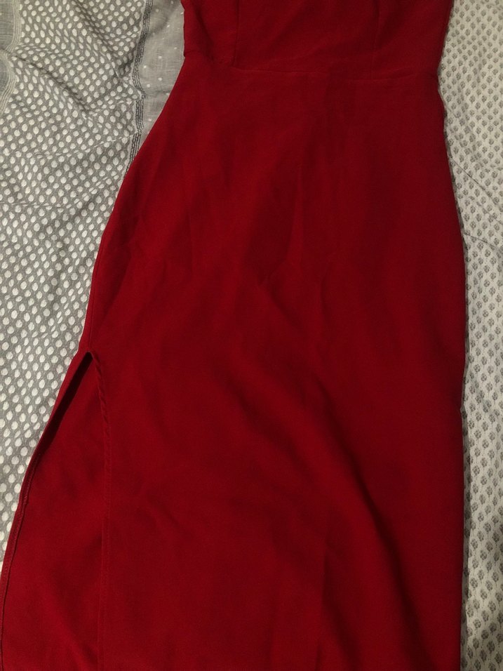 Kırmızı Straplez Midi Abiye Elbise - Görsel 2
