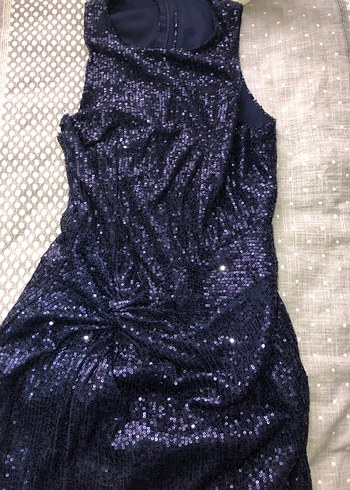 Lacivert Drapeli Uzun Abiye Elbise - Görsel 3